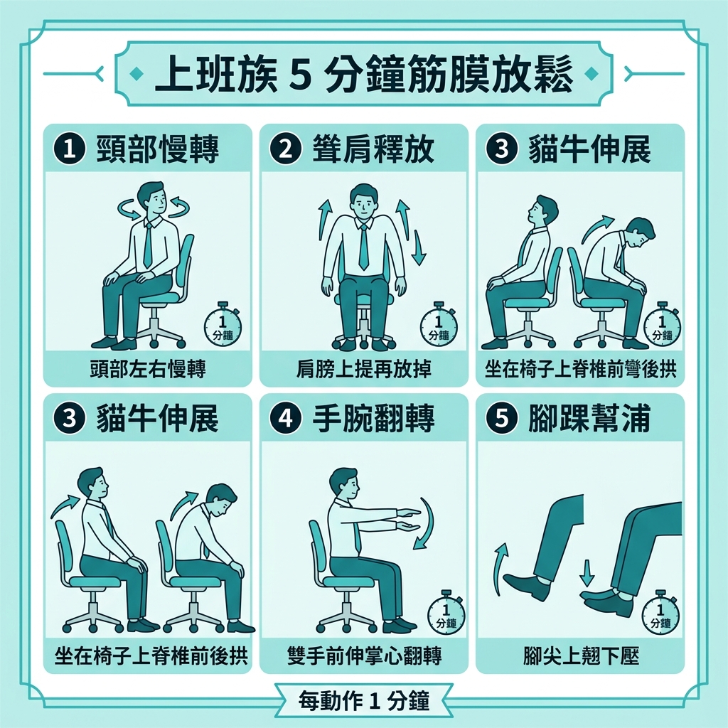 上班族 5 分鐘筋膜放鬆圖解
