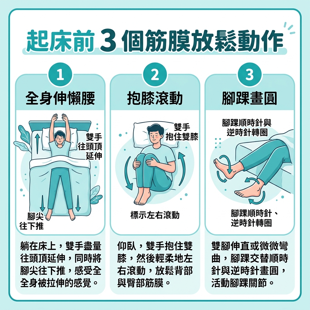 起床前 3 個筋膜放鬆動作圖解