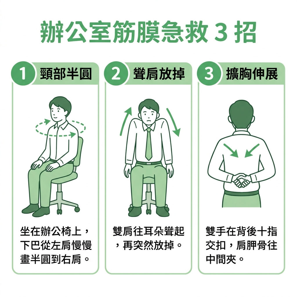 辦公室筋膜急救 3 招圖解